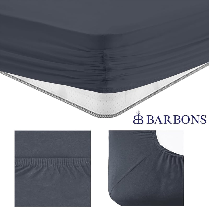 BARBONS Gumis Lepedő 180x200 cm Sötétszürke 100% Pamut Oeko-Tex - Fitted Sheets 180 x 200 cm, Darkgray