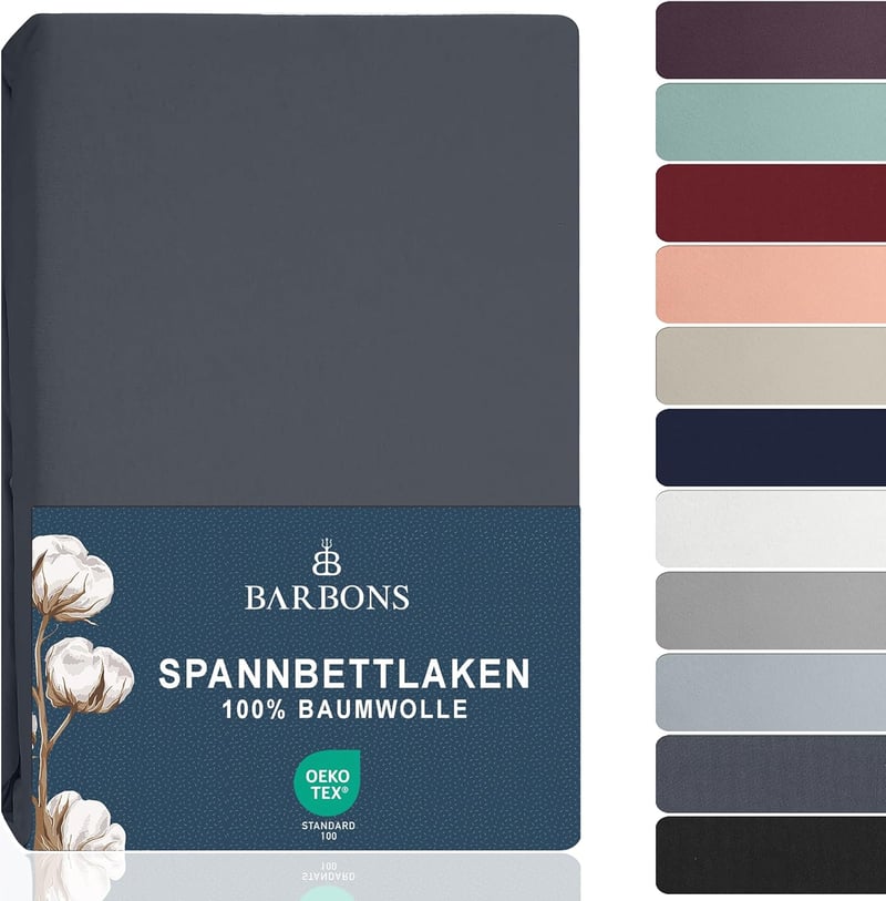 BARBONS Gumis Lepedő 180x200 cm Sötétszürke 100% Pamut Oeko-Tex - Fitted Sheets 180 x 200 cm, Darkgray