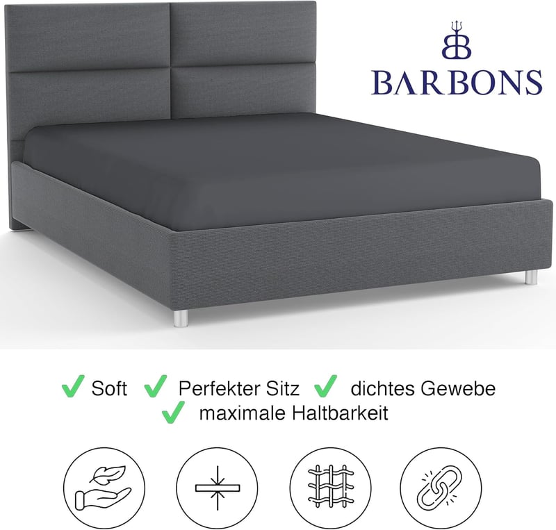 BARBONS Gumis Lepedő 180x200 cm Sötétszürke 100% Pamut Oeko-Tex - Fitted Sheets 180 x 200 cm, Darkgray