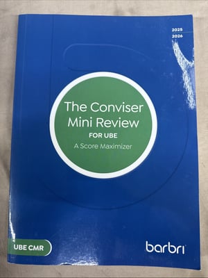 Manual de pregătire pentru examenul de admitere în avocatură Barbri The Conviser Mini Review UBE CMR 2025-2026, stare uzată, material de studiu pentru examenul de barou