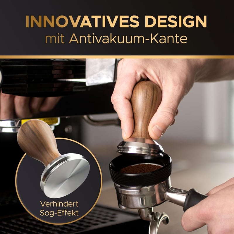 BaristaLegends 58,5 mm Espresso Tamper Rozsdamentes Acél Fa Nyéllel Profi Kávéhoz