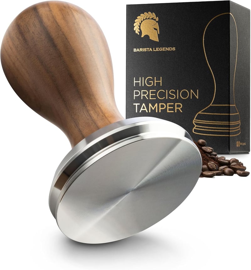 BaristaLegends 58,5 mm Espresso Tamper Rozsdamentes Acél Fa Nyéllel Profi Kávéhoz