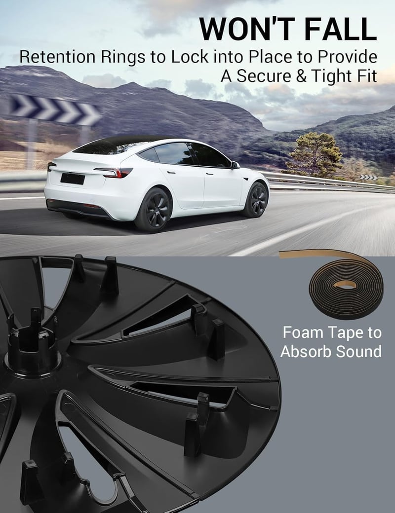 BASENOR Tesla Model 3 Aero Kerékvédő 18 Colos Felni Borító Szett 4db Fekete