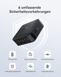 Stație de încărcare Baseus 120W GaN USB-C cu 6 porturi, încărcare rapidă PD și PPS, compatibilă cu MacBook Pro/Air, iPad Pro, iPhone 16, Galaxy S24 Ultra, Steam Deck 5