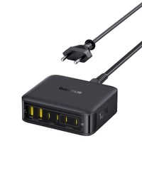 Stație de încărcare Baseus 120W GaN USB-C cu 6 porturi, încărcare rapidă PD și PPS, compatibilă cu MacBook Pro/Air, iPad Pro, iPhone 16, Galaxy S24 Ultra, Steam Deck 1