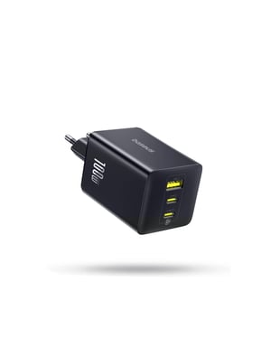 Nabíjačka Baseus Enerfill USB-C 100W, 3-portová GaN rýchlonabíjačka PD PPS, kompatibilná s MacBook Pro/Air, iPad, iPhone 17/16/15/14, Galaxy S25, čierna