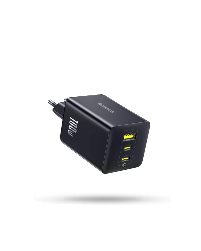 Încărcător USB-C Baseus Enerfill 100W, Încărcător rapid GaN cu 3 porturi PD PPS, Compatibil cu MacBook Pro/Air, iPad, iPhone 17/16/15/14, Galaxy S25, Negru
