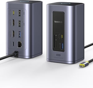 Baseus Nomos Air USB-C priključna stanica, 12-u-1, 2x4K HDMI, 100W PD, Gigabit Ethernet