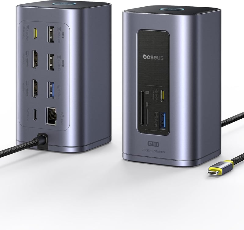 Baseus Nomos Air 12 az 1-ben USB-C dokkoló 2 monitor, 4K HDMI, 100W PD - 12-in-1 für Windows dual monitor
