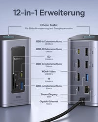 Baseus Nomos Air 12 az 1-ben USB-C dokkoló 2 monitor, 4K HDMI, 100W PD - 12-in-1 für Windows dual monitor 2
