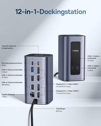 Baseus Nomos Air 12 az 1-ben USB-C dokkoló állomás 2 monitoros 2 db 4K HDMI 100W PD 10Gbps Gigabit Ethernet Windows és macOS 3