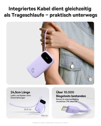 Powerbanka Baseus QPow3 20000 mAh 45 W fialová, so vstavaným USB-C káblom, PD3.0 QC4.0, 3x USB-C + 1x USB-A, pre iPhone 17/16/15 Pro Max, iPad, Galaxy 6