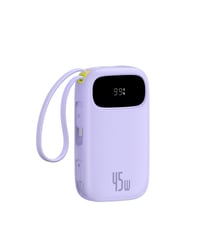 Powerbanka Baseus QPow3 20000 mAh 45 W fialová, so vstavaným USB-C káblom, PD3.0 QC4.0, 3x USB-C + 1x USB-A, pre iPhone 17/16/15 Pro Max, iPad, Galaxy 7
