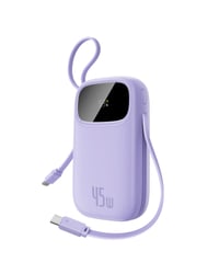 Powerbanka Baseus QPow3 20000 mAh 45 W fialová, so vstavaným USB-C káblom, PD3.0 QC4.0, 3x USB-C + 1x USB-A, pre iPhone 17/16/15 Pro Max, iPad, Galaxy 1