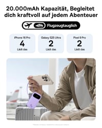 Powerbanka Baseus QPow3 20000 mAh 45 W fialová, so vstavaným USB-C káblom, PD3.0 QC4.0, 3x USB-C + 1x USB-A, pre iPhone 17/16/15 Pro Max, iPad, Galaxy 3