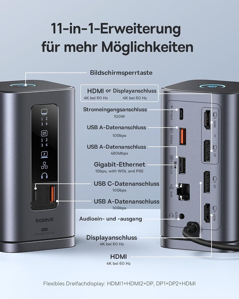 Baseus Spacemate 11 az 1-ben dokkoló állomás 3 monitor támogatás 4K