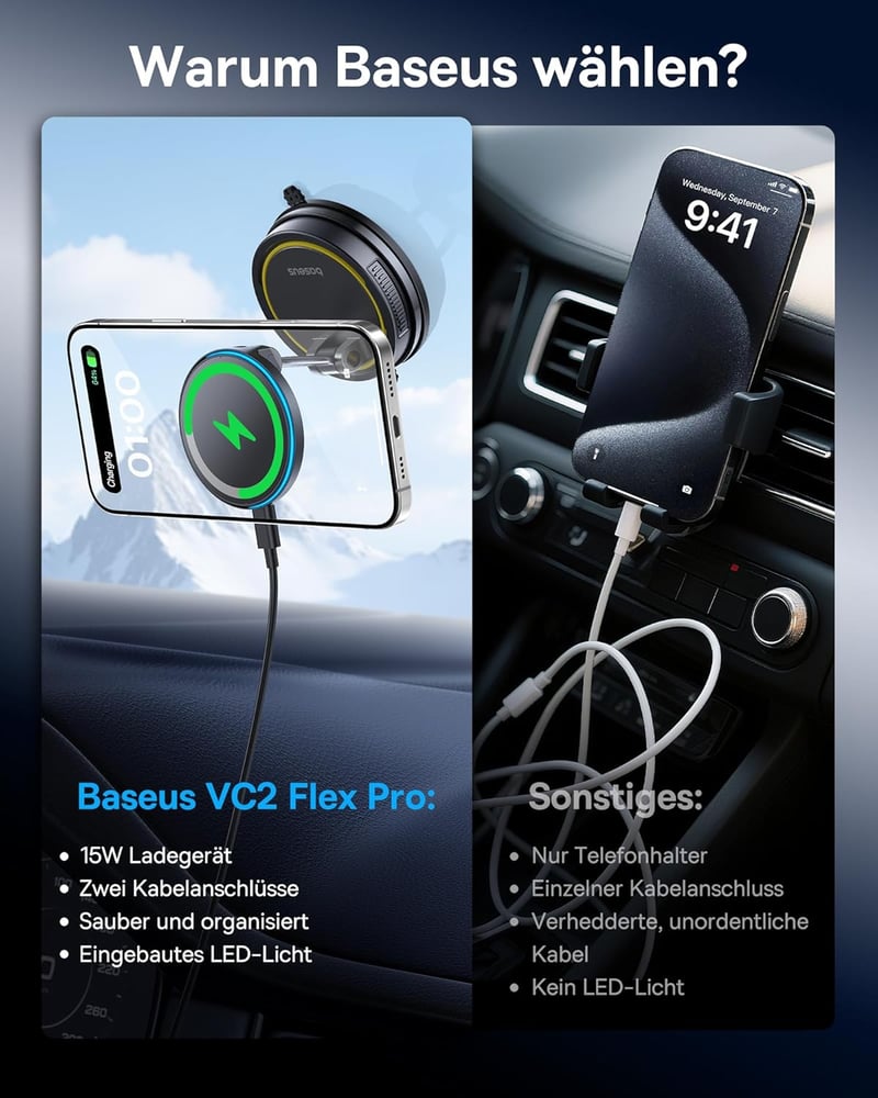 Baseus VC2 Flex Pro 15W MagSafe autós telefontartó vezeték nélküli töltéssel