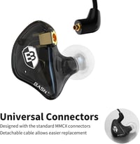 BASN in-Ear monitor fülhallgató fekete, zajszűrős, dupla dinamikus meghajtó, kivehető MMCX kábel, vezetékes művészeknek 3