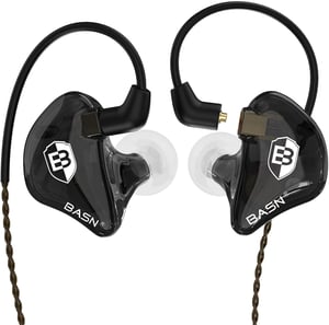 BASN in-Ear monitor fülhallgató fekete, zajszűrős, dupla dinamikus meghajtó, kivehető MMCX kábel, vezetékes művészeknek