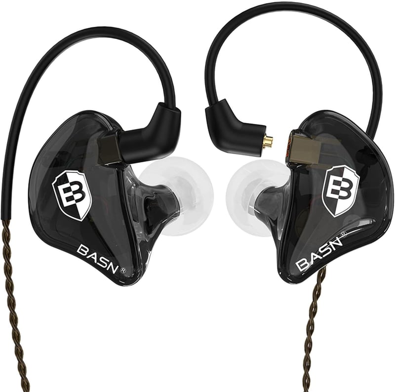 BASN in-Ear monitor fülhallgató fekete, zajszűrős, dupla dinamikus meghajtó, kivehető MMCX kábel, vezetékes művészeknek