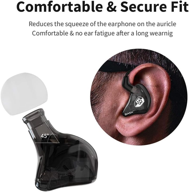 BASN in-Ear monitor fülhallgató fekete, zajszűrős, dupla dinamikus meghajtó, kivehető MMCX kábel, vezetékes művészeknek