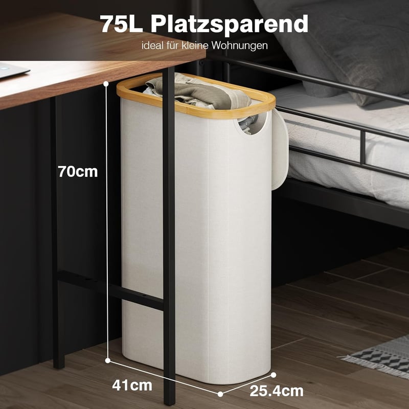 Bathola 75L összecsukható szennyesgyűjtő fedéllel, bézs