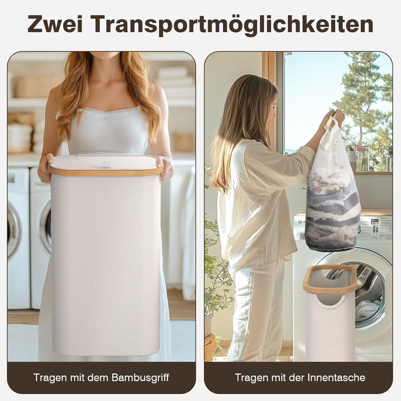 Bathola 75L összecsukható szennyesgyűjtő fedéllel, bézs