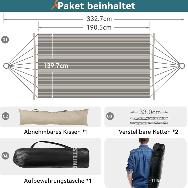 Bathonly Nagy Kétszemélyes Függőágy, 3m Dupla Méret, Ívelt Bambusz Rúddal, Levehető Párnával, Hordtáskával, 204kg Teherbírás, Zöld Levél Min