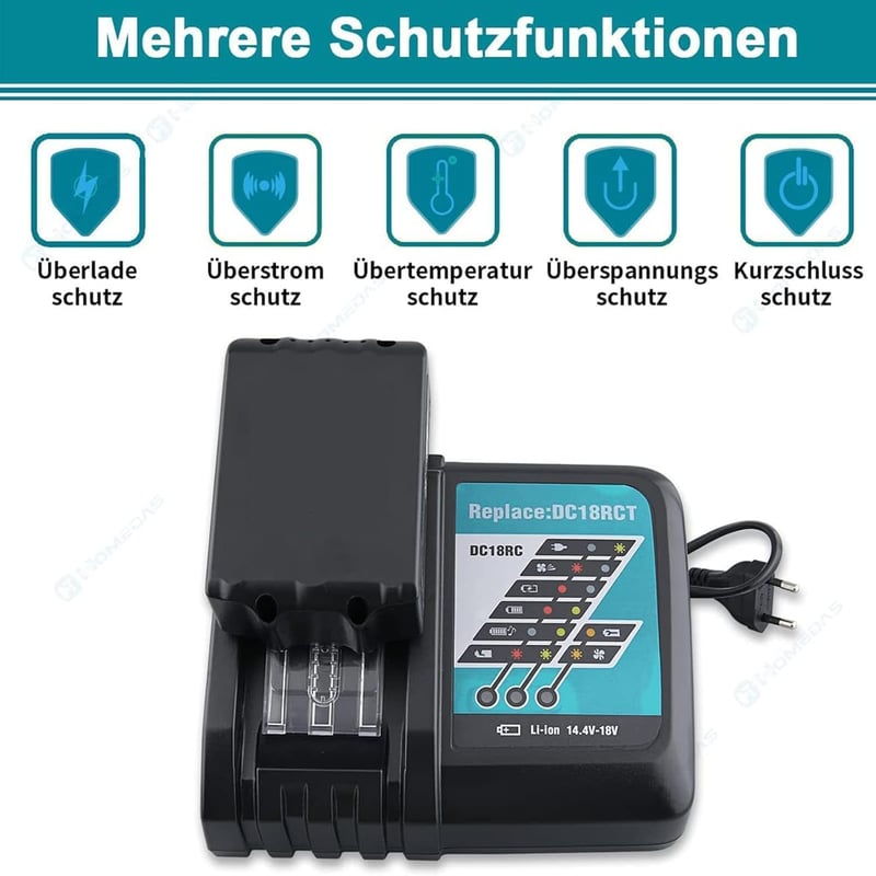 BATTOOL 18V 5500mAh Akkumulátor Szett - 2 db Li-ion Akku és DC18RC Töltő - Kompatibilis Makita BL1860 BL1850 BL1840 BL1830 LXT400 Szerszámok