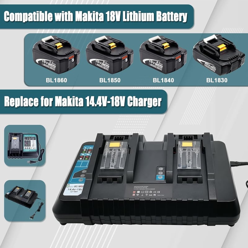 BATTOOL 18V Töltő + 2x 5500mAh Akkumulátor BL1840B BL1850B BL1860B Kompatibilis