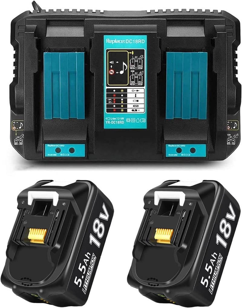 BATTOOL 18V Töltő + 2x 5500mAh Akkumulátor BL1840B BL1850B BL1860B Kompatibilis