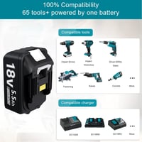 BATTOOL 18V Töltő + 2x 5500mAh Akkumulátor BL1840B BL1850B BL1860B Kompatibilis 4