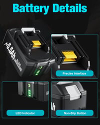 BATTOOL csere akkumulátor Makita 18V Li-ion (BL1850/BL1860/BL1830) LED-del, 5500 mAh - 2 db 5