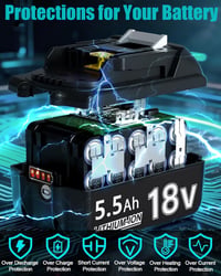 BATTOOL 2 ks náhradná batéria pre Makita 18V 5,5 Ah BL1850 BL1830 BL1860 BL1845 BL1835 BL1815 Li-ion akumulátor s LED indikátorom LXT-400 2