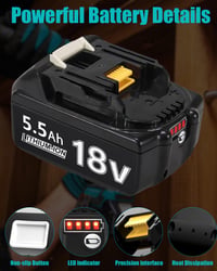 BATTOOL 2 ks náhradná batéria pre Makita 18V 5,5 Ah BL1850 BL1830 BL1860 BL1845 BL1835 BL1815 Li-ion akumulátor s LED indikátorom LXT-400 5
