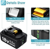 BATTOOL 2x 18V 5500mAh Akkumulátor BL1830 BL1860 Makita Kompatibilis Töltővel 3