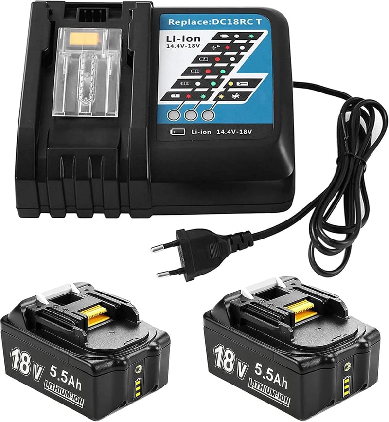 BATTOOL 2x 18V 5500mAh Akkumulátor BL1830 BL1860 Makita Kompatibilis Töltővel