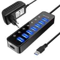 bauihr USB 3.0 hub, 7 priključaka za prijenos podataka + 1 priključak za punjenje, s adapterom od 20 W 2