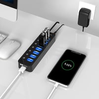 bauihr USB 3.0 Hub 7 portos adatátvitel, intelligens töltőport, 20W tápegység 6