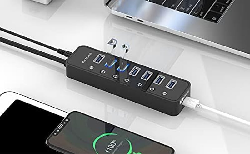 bauihr USB 3.0 Hub 7 portos adatátvitel, intelligens töltőport, 20W tápegység