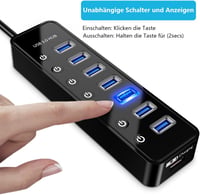 bauihr USB 3.0 Hub 7 portos adatátvitel, intelligens töltőport, 20W tápegység 4