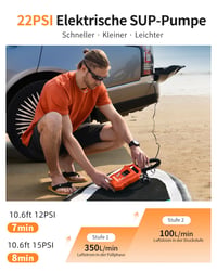 BAVIZZN 22PSI SUP pumpa, 12V DC dvojstupňová elektrická pumpa s funkciou automatického zastavenia na nafukovanie a vyfukovanie paddleboardov a nafukovacích člnov, oranžová, s 8 tryskami 6