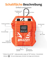 BAVIZZN 22PSI SUP pumpa, 12V DC dvojstupňová elektrická pumpa s funkciou automatického zastavenia na nafukovanie a vyfukovanie paddleboardov a nafukovacích člnov, oranžová, s 8 tryskami 2