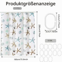 Bavooty zavjesa za tuš, otporna na plijesan, 180x200 cm, vodootporna, s uzorkom morskih zvijezda, za kupaonicu i kadu, s 12 prstenova 2