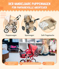 Bayer Chic 2000 Leni 3-in-1 Babakocsi - Bézs Macis Mintával, Állítható Magasságú Tolókarral, Összecsukható, 46 cm-es Babákhoz, 3 Éves Kortól 2