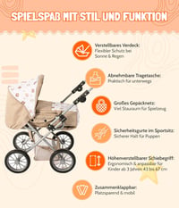 Bayer Chic 2000 Leni 3-in-1 Babakocsi - Bézs Macis Mintával, Állítható Magasságú Tolókarral, Összecsukható, 46 cm-es Babákhoz, 3 Éves Kortól 3