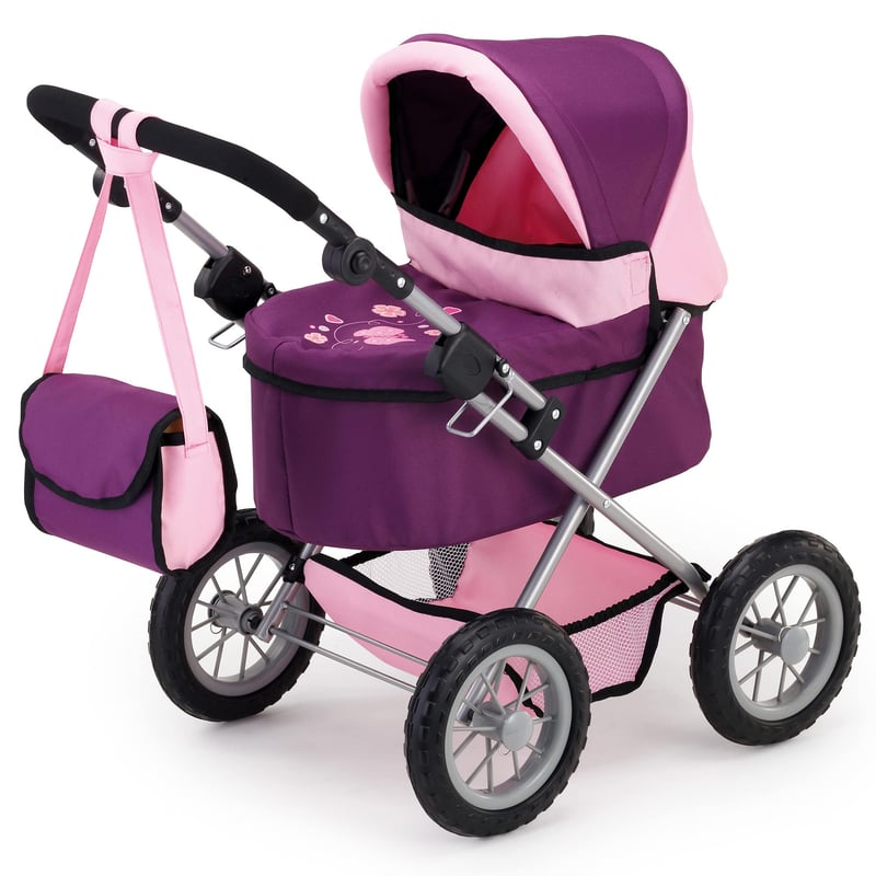Bayer Design 13057 Cărucior pentru păpuși, pliabil, cu geantă, 67x67x41 cm, mov