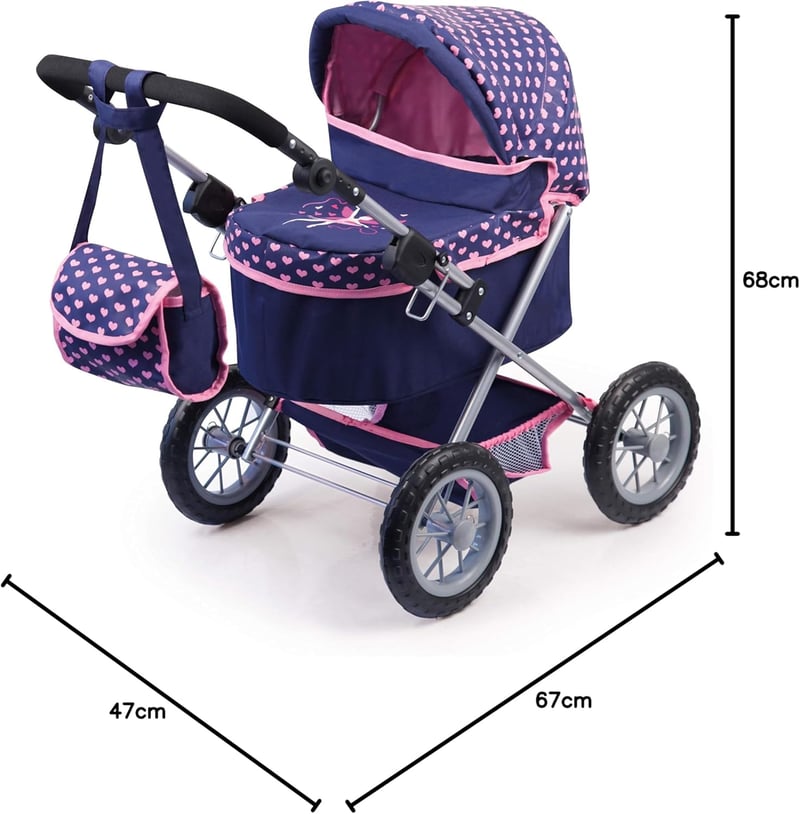 Bayer Design Trendy Babakocsi - Állítható Magasságú, Összecsukható Játék Babakocsi Sötétkék Színben, 3-6 Éves Lányoknak