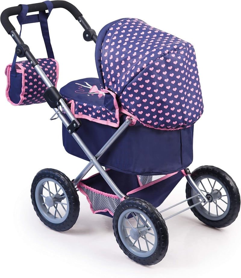 Bayer Design Trendy Babakocsi - Állítható Magasságú, Összecsukható Játék Babakocsi Sötétkék Színben, 3-6 Éves Lányoknak