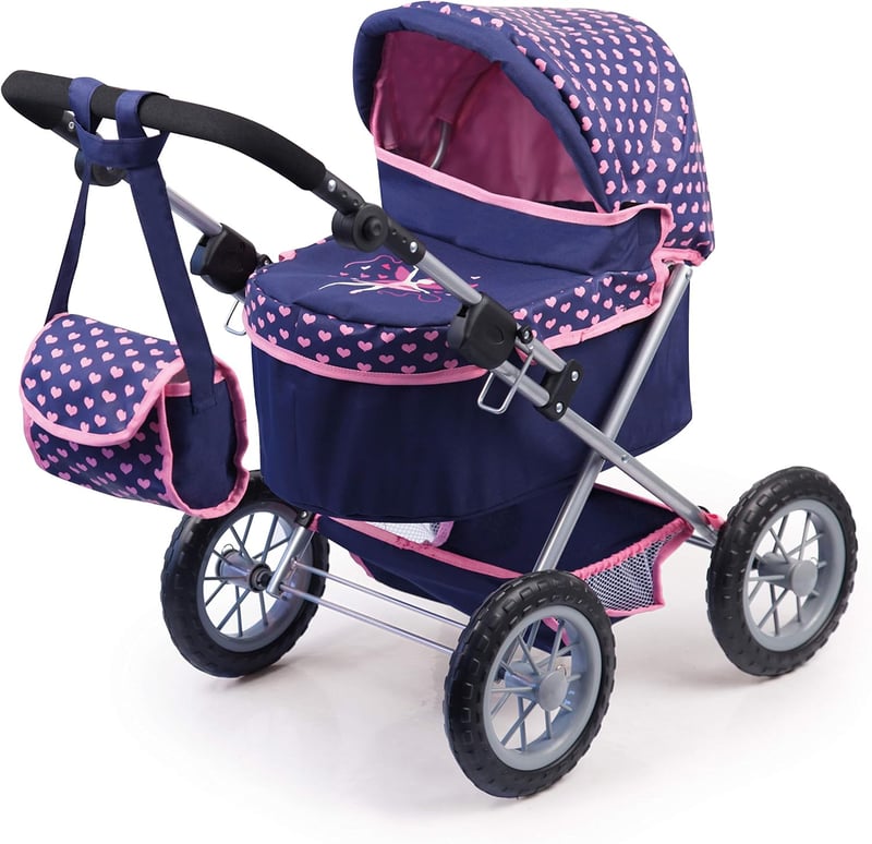 Bayer Design Trendy Babakocsi - Állítható Magasságú, Összecsukható Játék Babakocsi Sötétkék Színben, 3-6 Éves Lányoknak